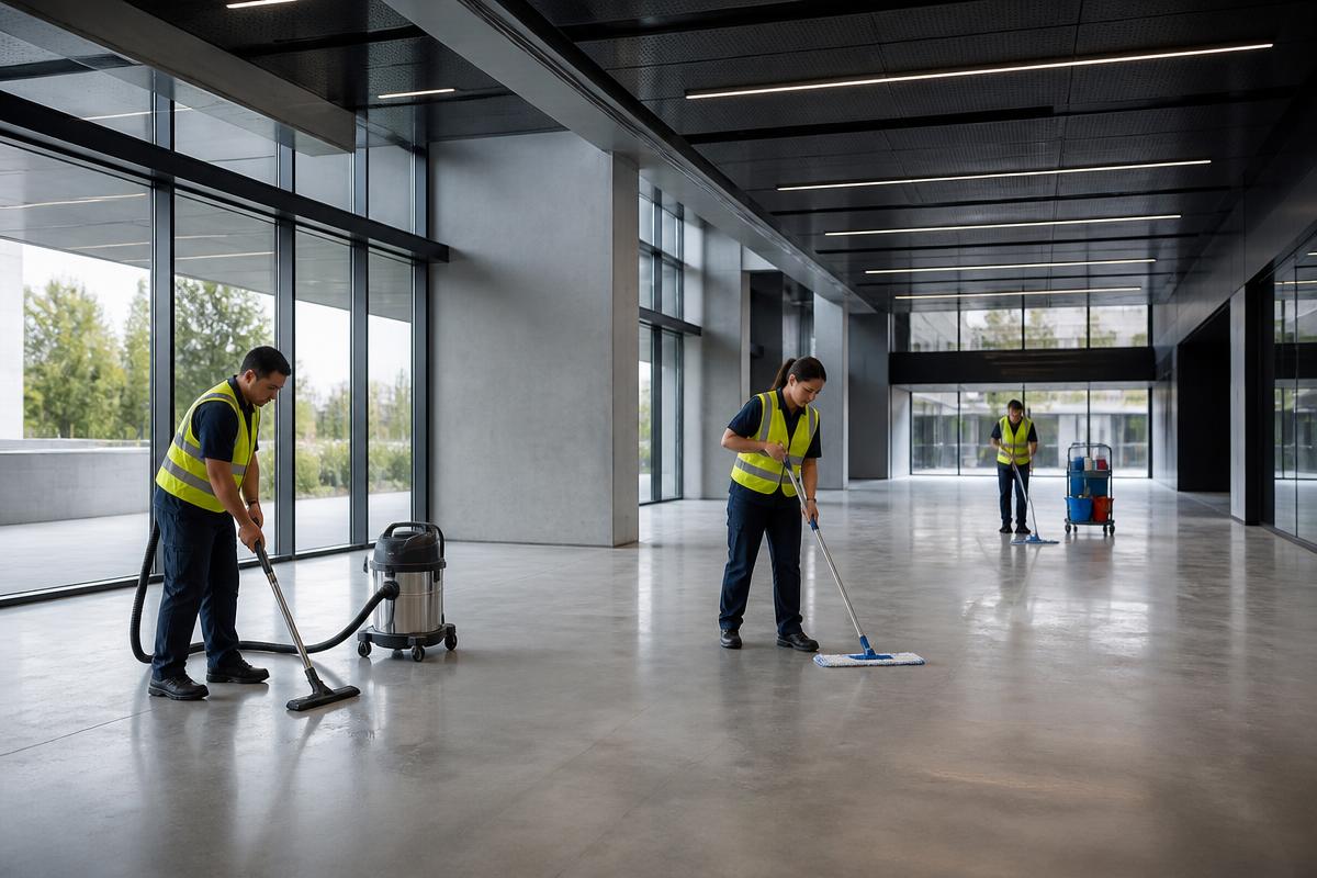 Local commercial en fin de chantier en cours de nettoyage avant la livraison